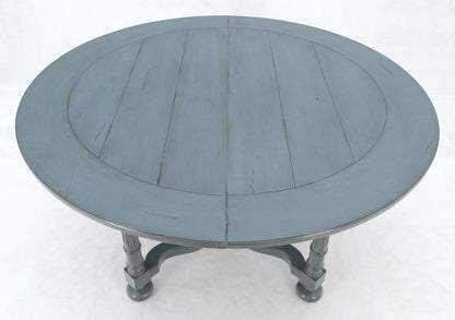 Baker Round Blue Grey Wash Milk Paint Style Finish Dining Table 2 Leaves MINT!