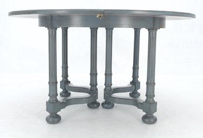 Baker Round Blue Grey Wash Milk Paint Style Finish Dining Table 2 Leaves MINT!