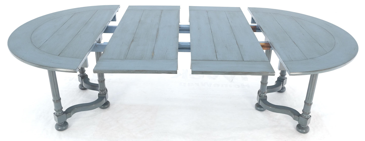 Baker Round Blue Grey Wash Milk Paint Style Finish Dining Table 2 Leaves MINT!