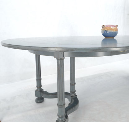 Baker Round Blue Grey Wash Milk Paint Style Finish Dining Table 2 Leaves MINT!