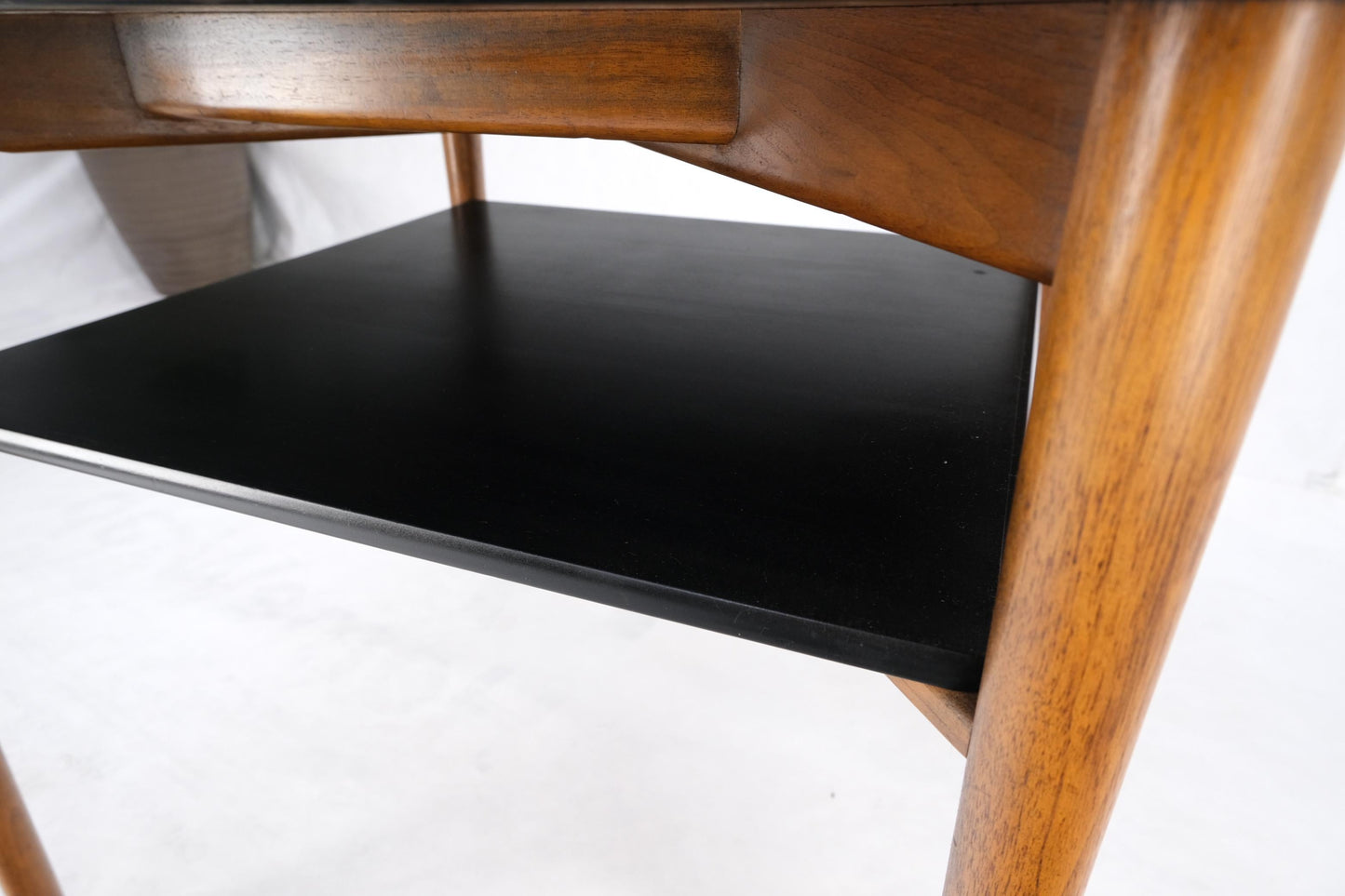 Two Tier Black Lacquer & Walnut Square End Side Center Table Stand Juhl Baker