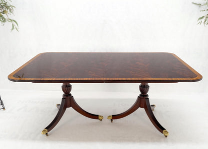 Double Pedestal 4 Leafs Banded Mahogany Dining Table by Kittinger Mint!