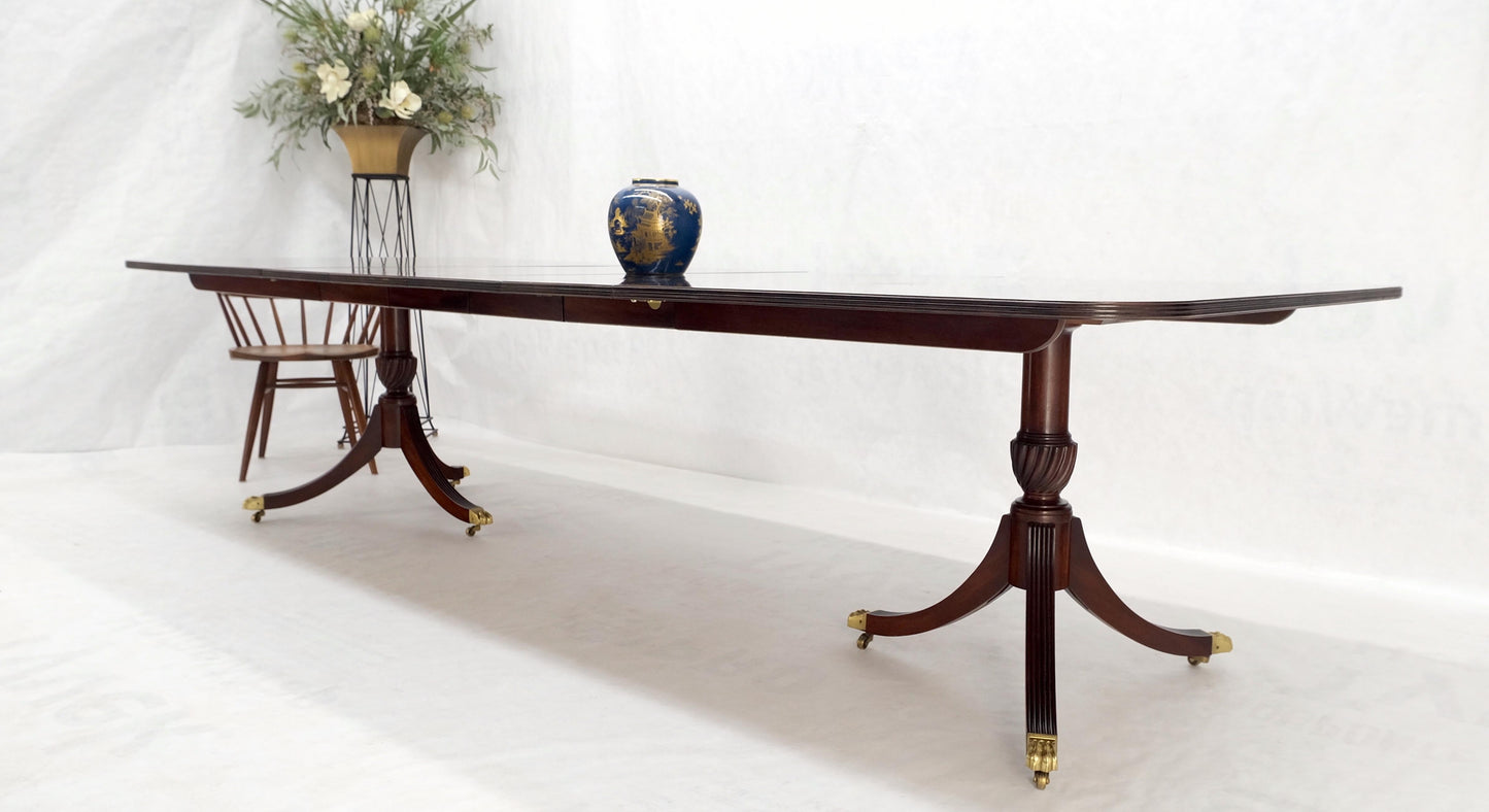 Double Pedestal 4 Leafs Banded Mahogany Dining Table by Kittinger Mint!