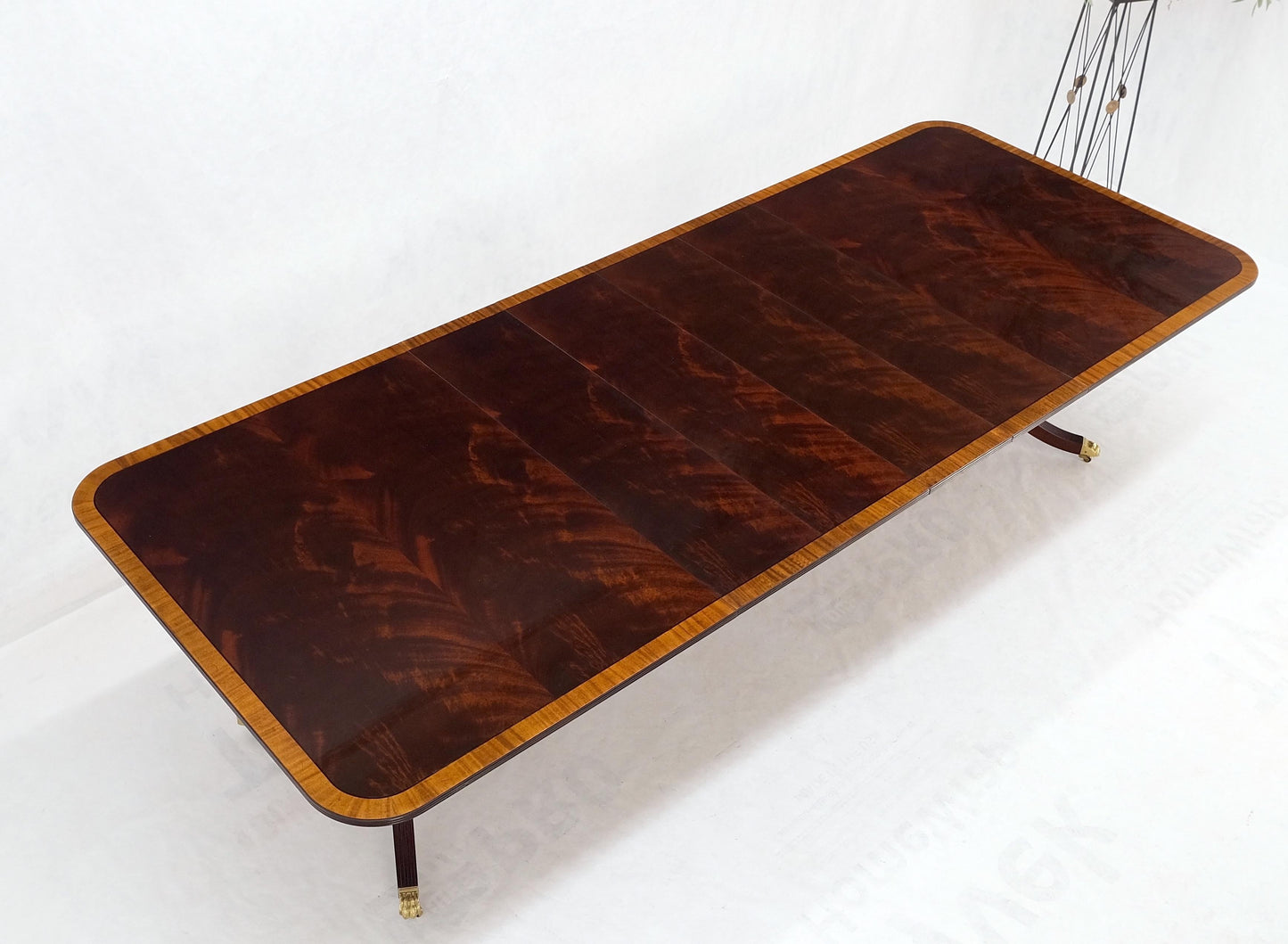 Double Pedestal 4 Leafs Banded Mahogany Dining Table by Kittinger Mint!