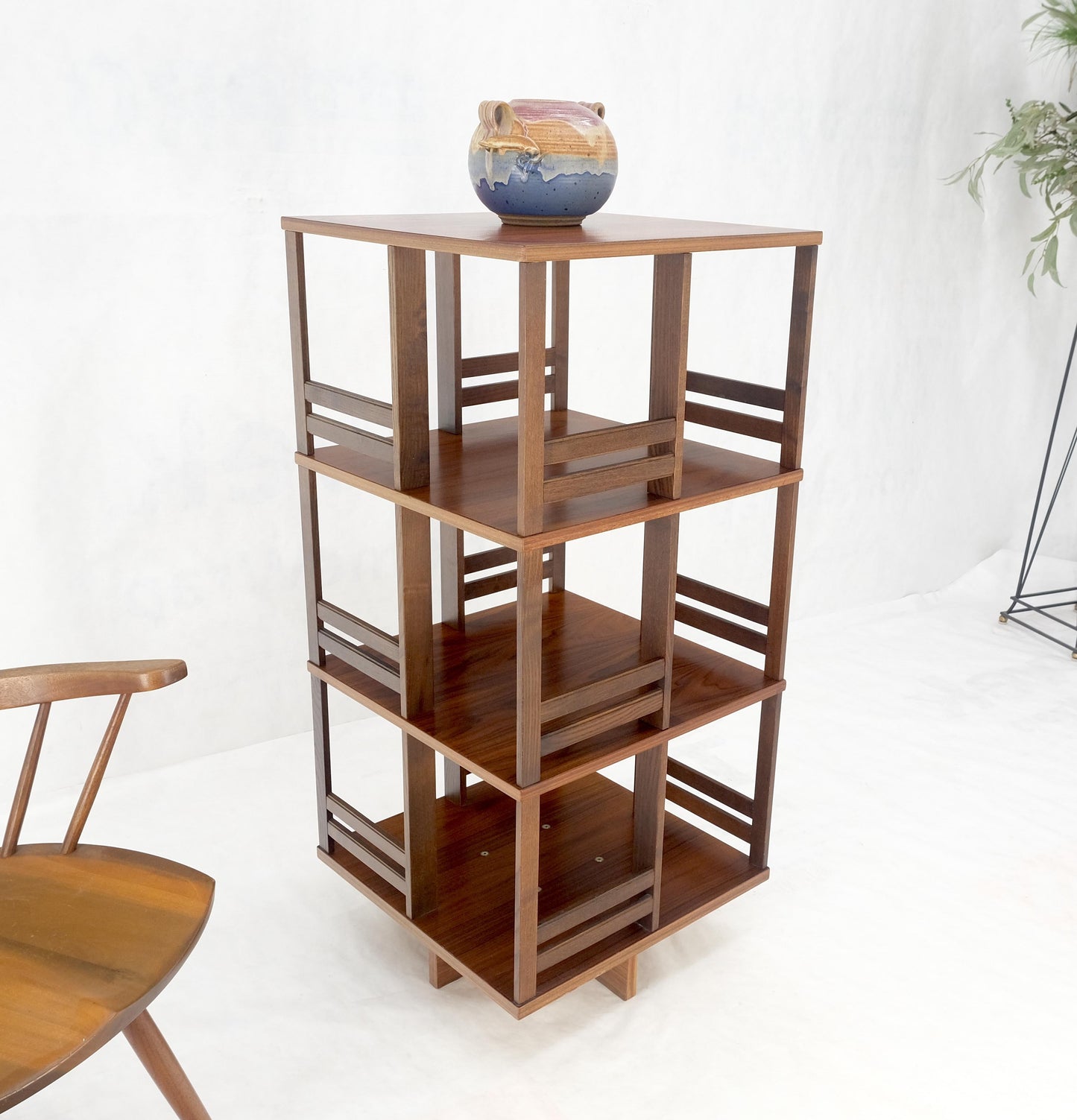 Danish Mid Century Modern Rosewood Square Revolving Bookcase Shelf MINT!