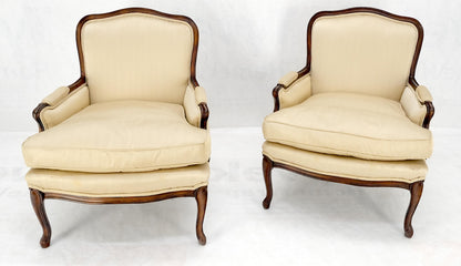 Pair Down Filled Cushions Silk Like Upholstery Carved Legs French Lounge Chairs