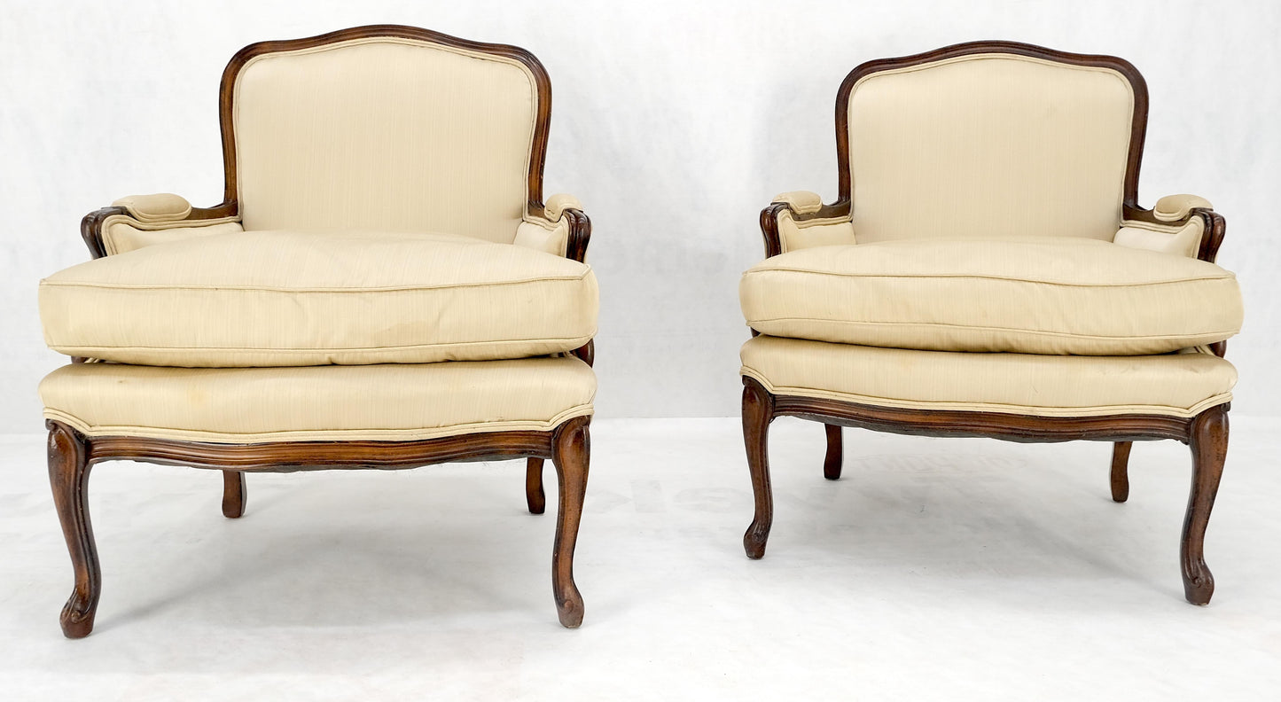 Pair Down Filled Cushions Silk Like Upholstery Carved Legs French Lounge Chairs