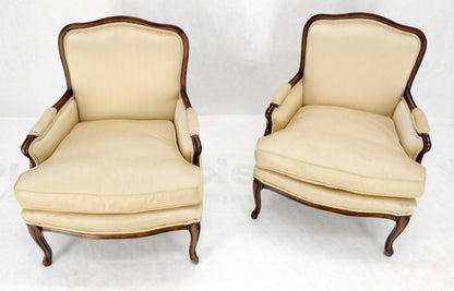 Pair Down Filled Cushions Silk Like Upholstery Carved Legs French Lounge Chairs