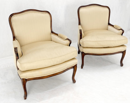 Pair Down Filled Cushions Silk Like Upholstery Carved Legs French Lounge Chairs