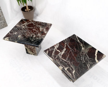 Pair of Square Black & Dark Red & White Veins Marble Side End Tables Stands Mint