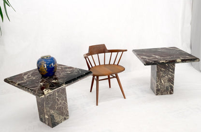 Pair of Square Black & Dark Red & White Veins Marble Side End Tables Stands Mint