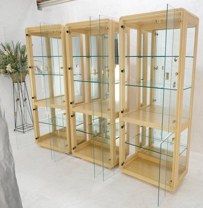 3 Blond Wood Glass Door Curio Cases Display Vitrine Cabinet Glass Shelves MINT!