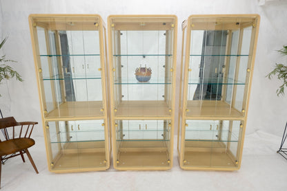 3 Blond Wood Glass Door Curio Cases Display Vitrine Cabinet Glass Shelves MINT!