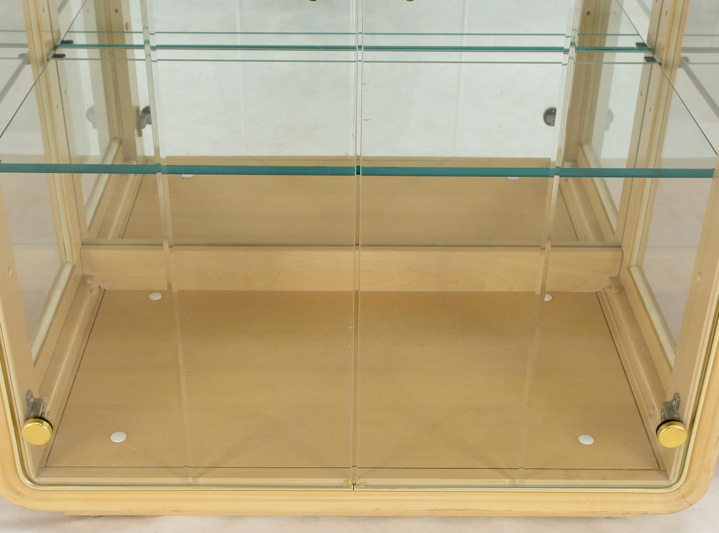 3 Blond Wood Glass Door Curio Cases Display Vitrine Cabinet Glass Shelves MINT!