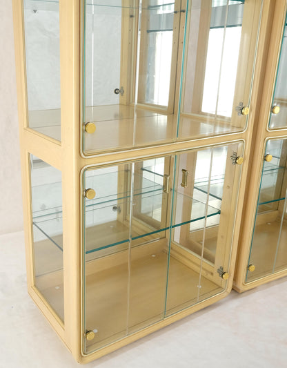 3 Blond Wood Glass Door Curio Cases Display Vitrine Cabinet Glass Shelves MINT!