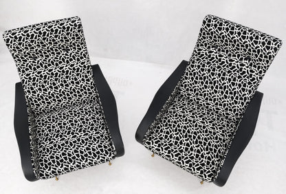 Pair Black & White Pattern Fabric Italian Mid Century Modern Lounge Chairs Mint