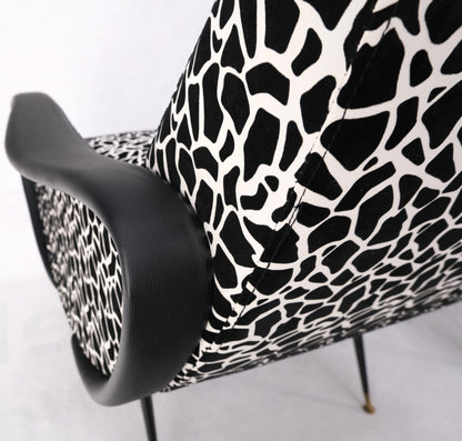 Pair Black & White Pattern Fabric Italian Mid Century Modern Lounge Chairs Mint