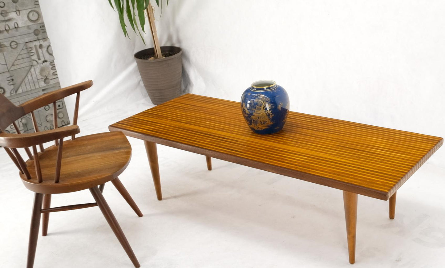 Solid Teak & Walnut Block Swedish Coffee Table on Tapered Dowel Legs Mint