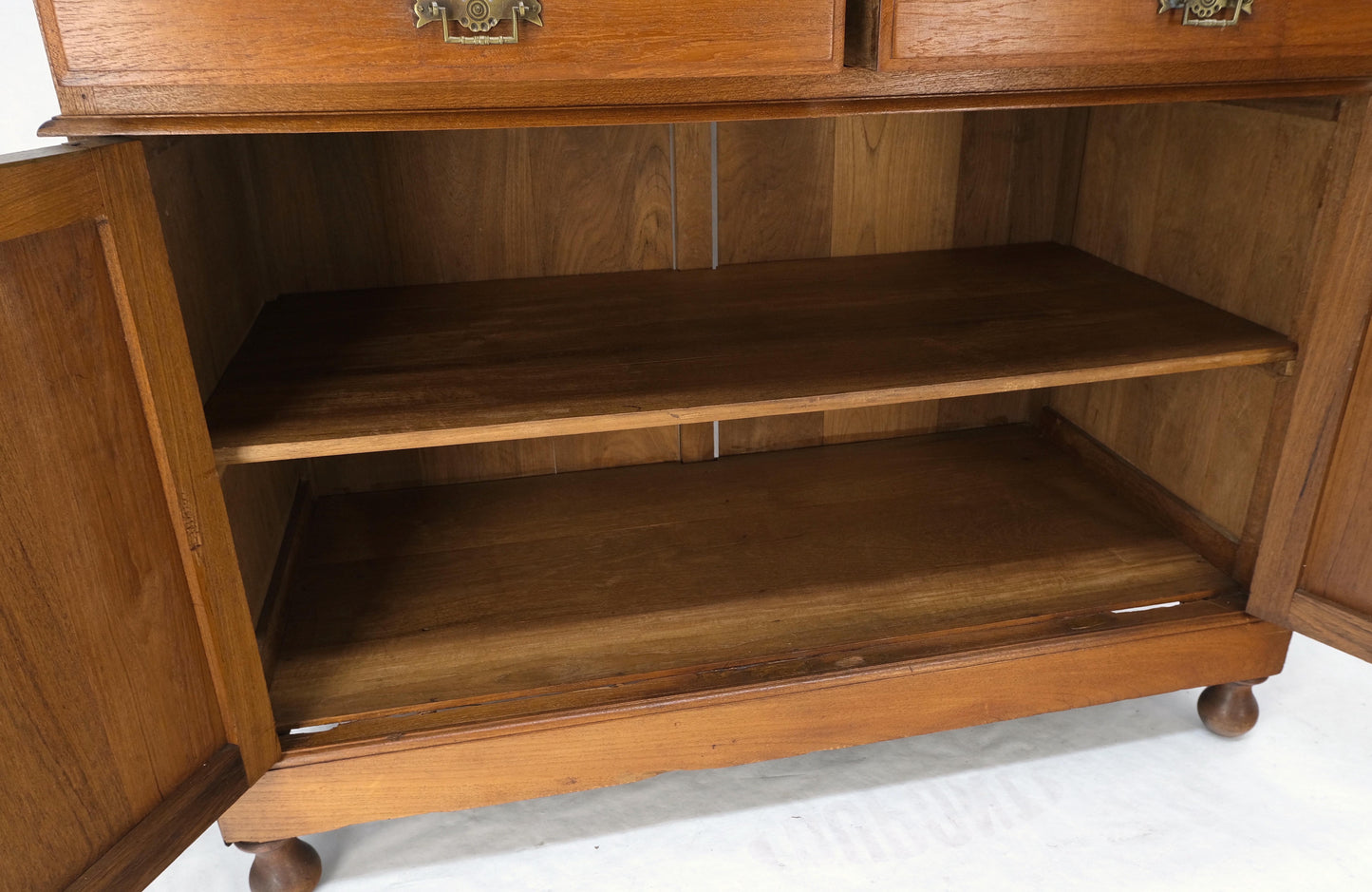 All Solid Teak Asian 1940s Carved Two Part Cupboard Hutch Breakfront Mint!