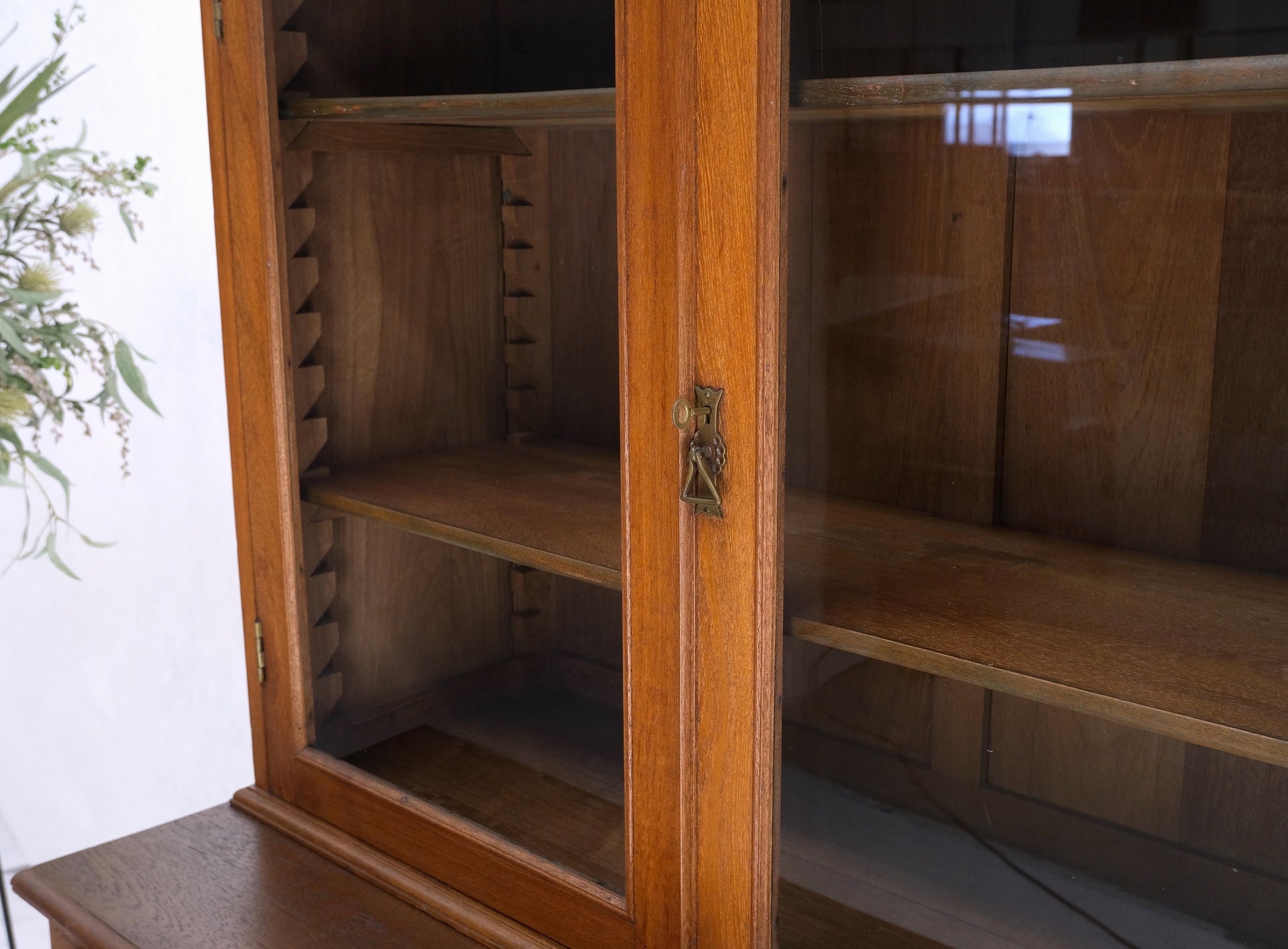 All Solid Teak Asian 1940s Carved Two Part Cupboard Hutch Breakfront Mint!