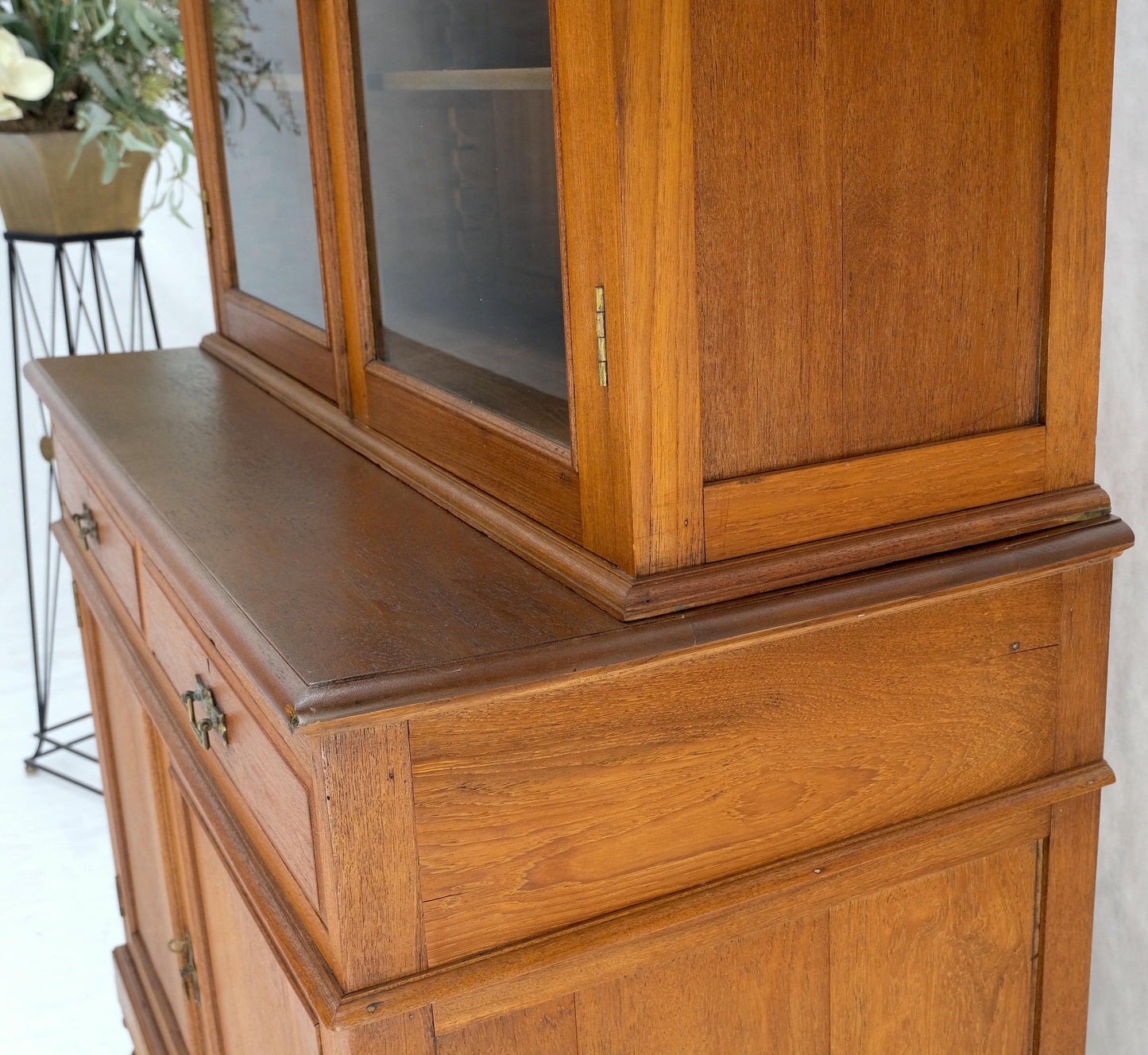 All Solid Teak Asian 1940s Carved Two Part Cupboard Hutch Breakfront Mint!