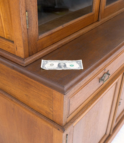 All Solid Teak Asian 1940s Carved Two Part Cupboard Hutch Breakfront Mint!