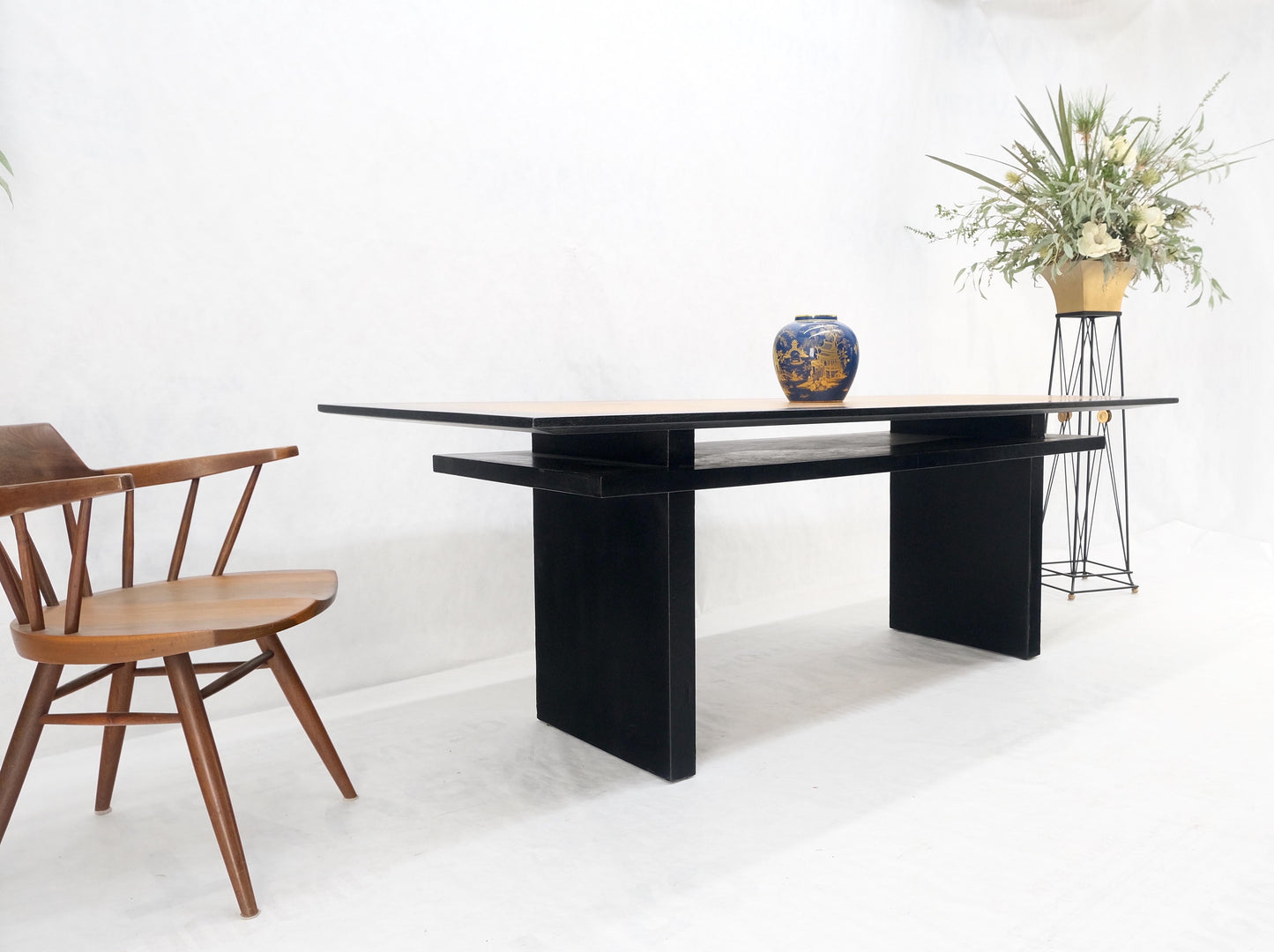 Ebonized Black Lacquer Mahogany Floating Cork Top Dining Writing Library Table