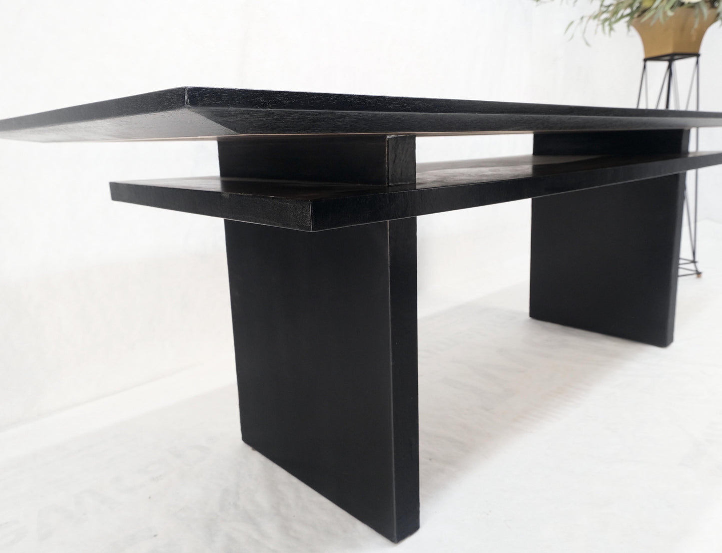 Ebonized Black Lacquer Mahogany Floating Cork Top Dining Writing Library Table