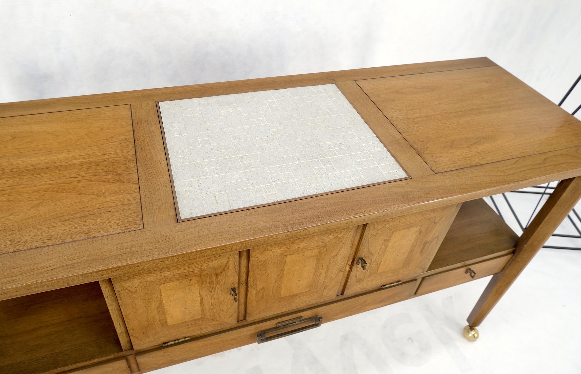 Travertine Fliptop Insert Drop Front Door 3 Drawers Server Credenza Console