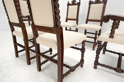 6 Fine Carved Oak Lion Heads Twisted Legs New Upholstery Jacobean Dining Chairs