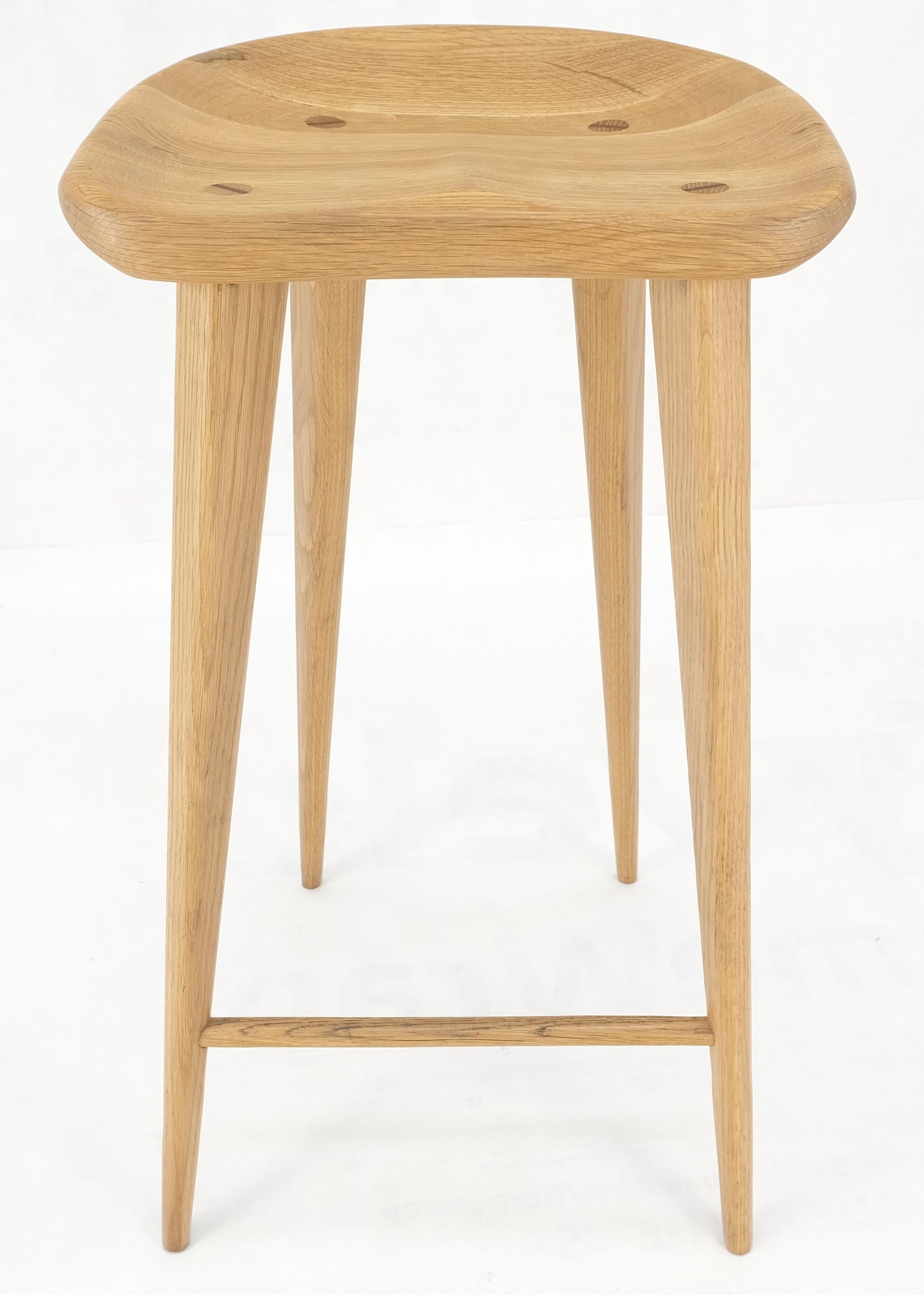 Solid White Oak Tapered Leg Carved Seat Bar Stool MINT!