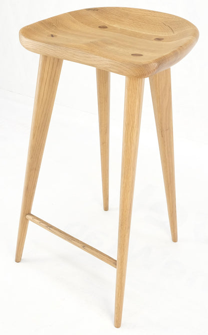 Solid White Oak Tapered Leg Carved Seat Bar Stool MINT!