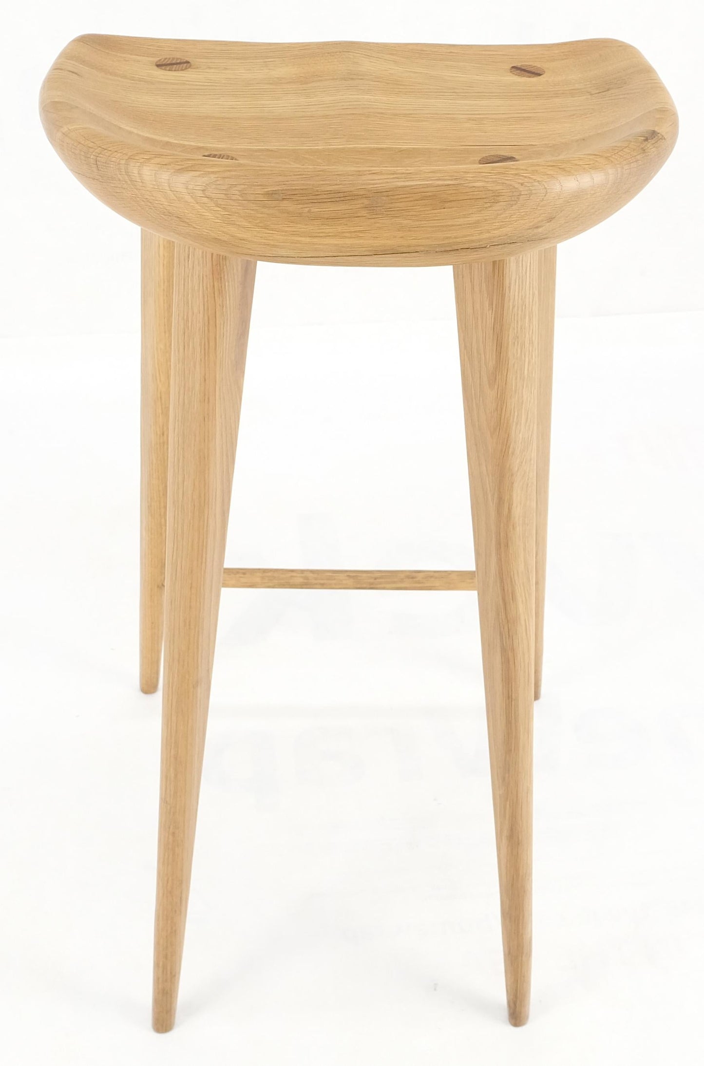 Solid White Oak Tapered Leg Carved Seat Bar Stool MINT!