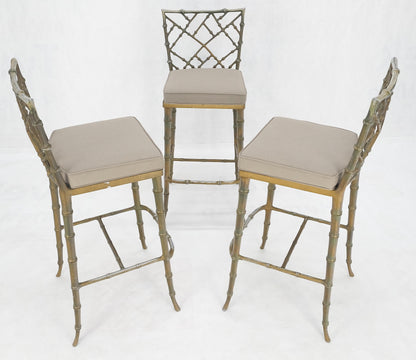 Cast Aluminum set of 3 Faux Bamboo Bar Stools New Alcantera Fabric Upholstery