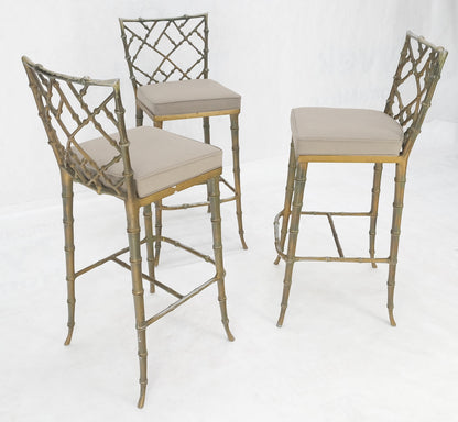 Cast Aluminum set of 3 Faux Bamboo Bar Stools New Alcantera Fabric Upholstery