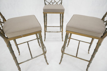 Cast Aluminum set of 3 Faux Bamboo Bar Stools New Alcantera Fabric Upholstery