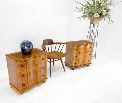 Pair of Fine Italian Inlaid Three Drawers Banded Tops Nightstands Small Dresser