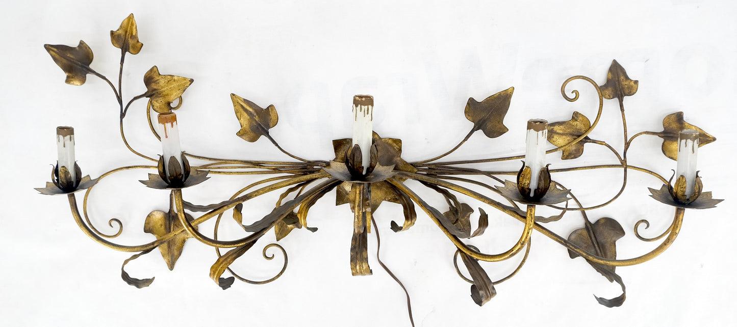 Gilt Metal Grape Leaf 5 Candles Style Decorative Sconce Wall Light Fixture Italy