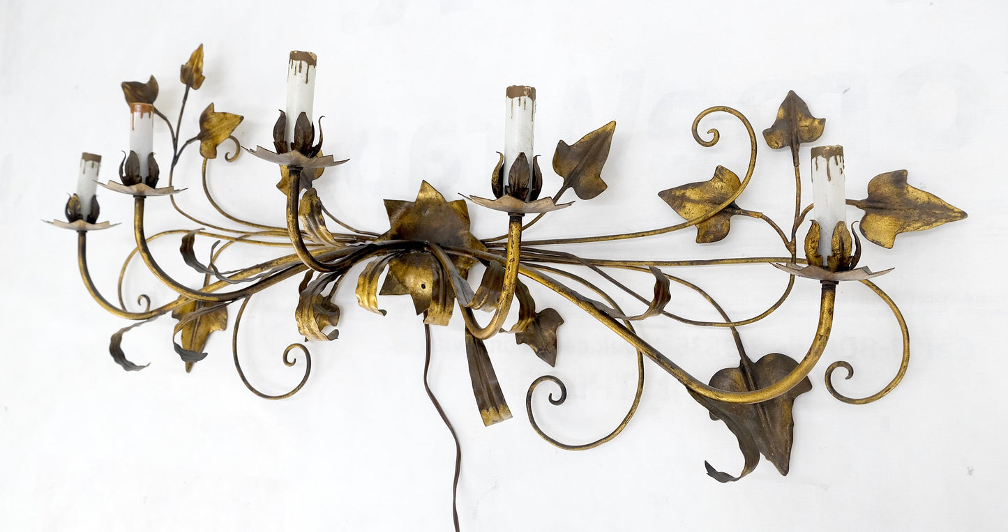 Gilt Metal Grape Leaf 5 Candles Style Decorative Sconce Wall Light Fixture Italy