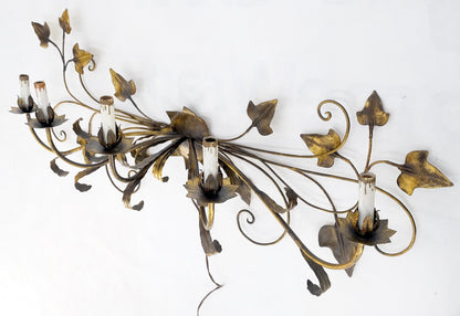 Gilt Metal Grape Leaf 5 Candles Style Decorative Sconce Wall Light Fixture Italy