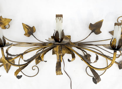 Gilt Metal Grape Leaf 5 Candles Style Decorative Sconce Wall Light Fixture Italy