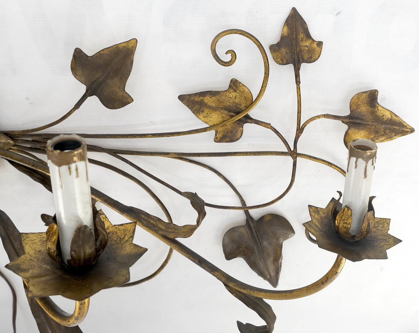 Gilt Metal Grape Leaf 5 Candles Style Decorative Sconce Wall Light Fixture Italy