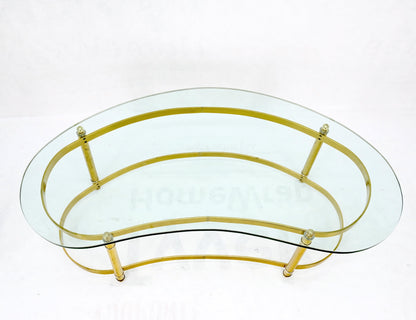 Thick Glass Kidney Shape Brass Base Mid-Century Modern Coffee Table