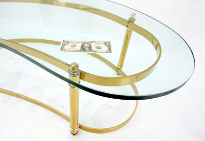 Thick Glass Kidney Shape Brass Base Mid-Century Modern Coffee Table