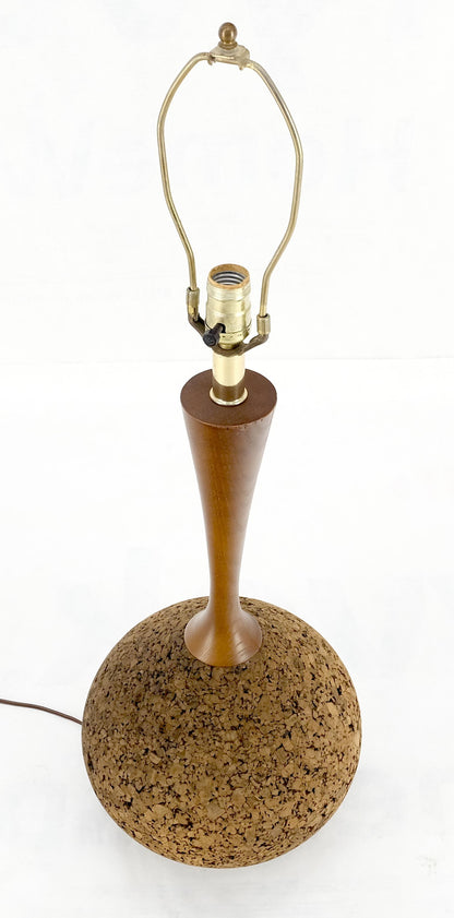 Mid Century Modern c1970s Onion Bulb Shape Turned Cork & Walnut Table Lamp MINT!