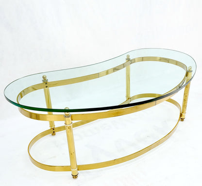 Thick Glass Kidney Shape Brass Base Mid-Century Modern Coffee Table