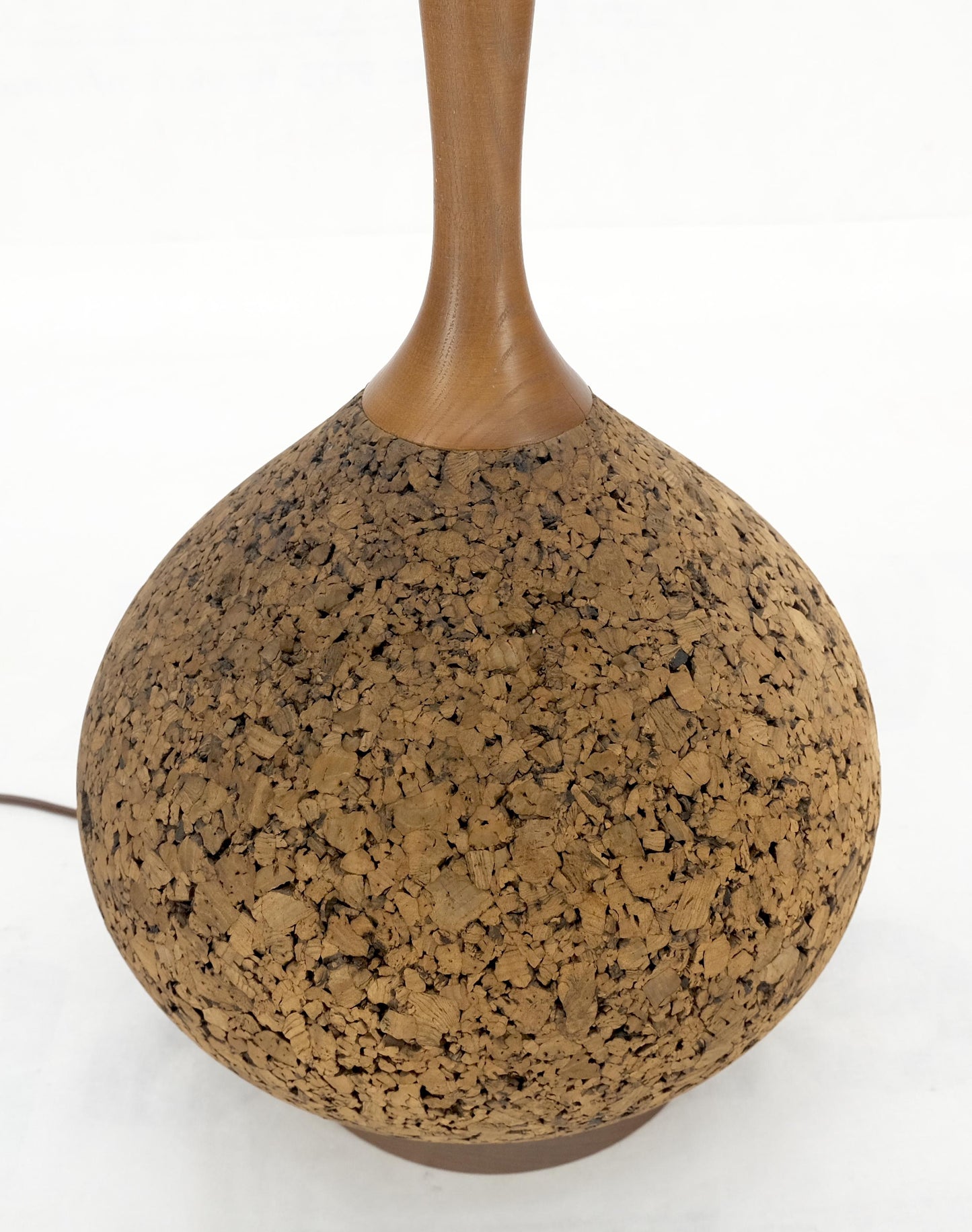 Mid Century Modern c1970s Onion Bulb Shape Turned Cork & Walnut Table Lamp MINT!