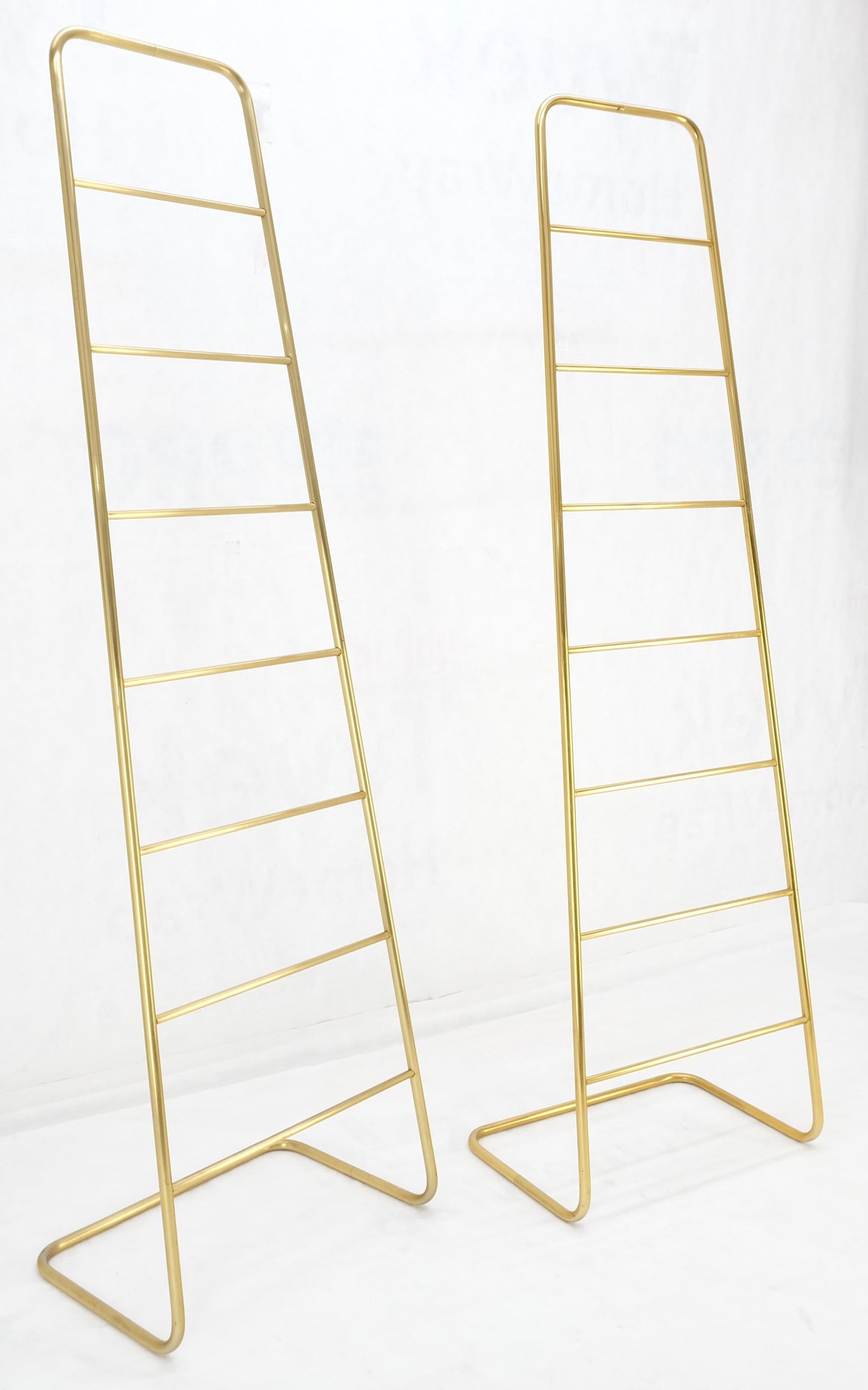 Pair of 89" Tall Brass Custom Decorative Textile Fabric Towel Racks Displays