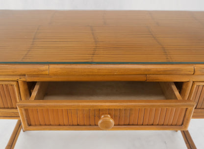 Light Amber Bamboo Glass Top One Drawer Low Profile Compact Desk w/ Chair MINT