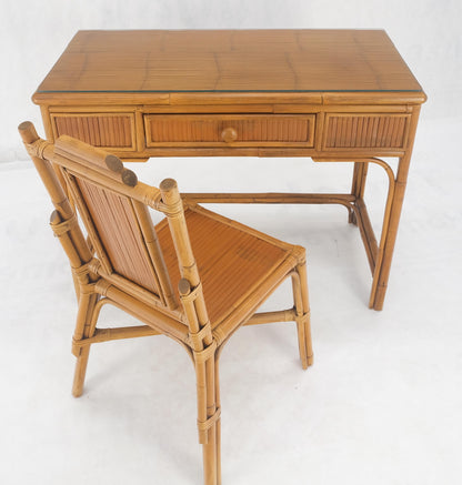 Light Amber Bamboo Glass Top One Drawer Low Profile Compact Desk w/ Chair MINT